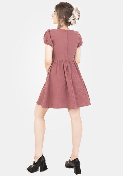 Rosamoth Applique Trim Cotton Mini Smock Dress