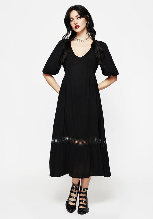 Mirage Lace Insert Puff Sleeve Maxi Dress