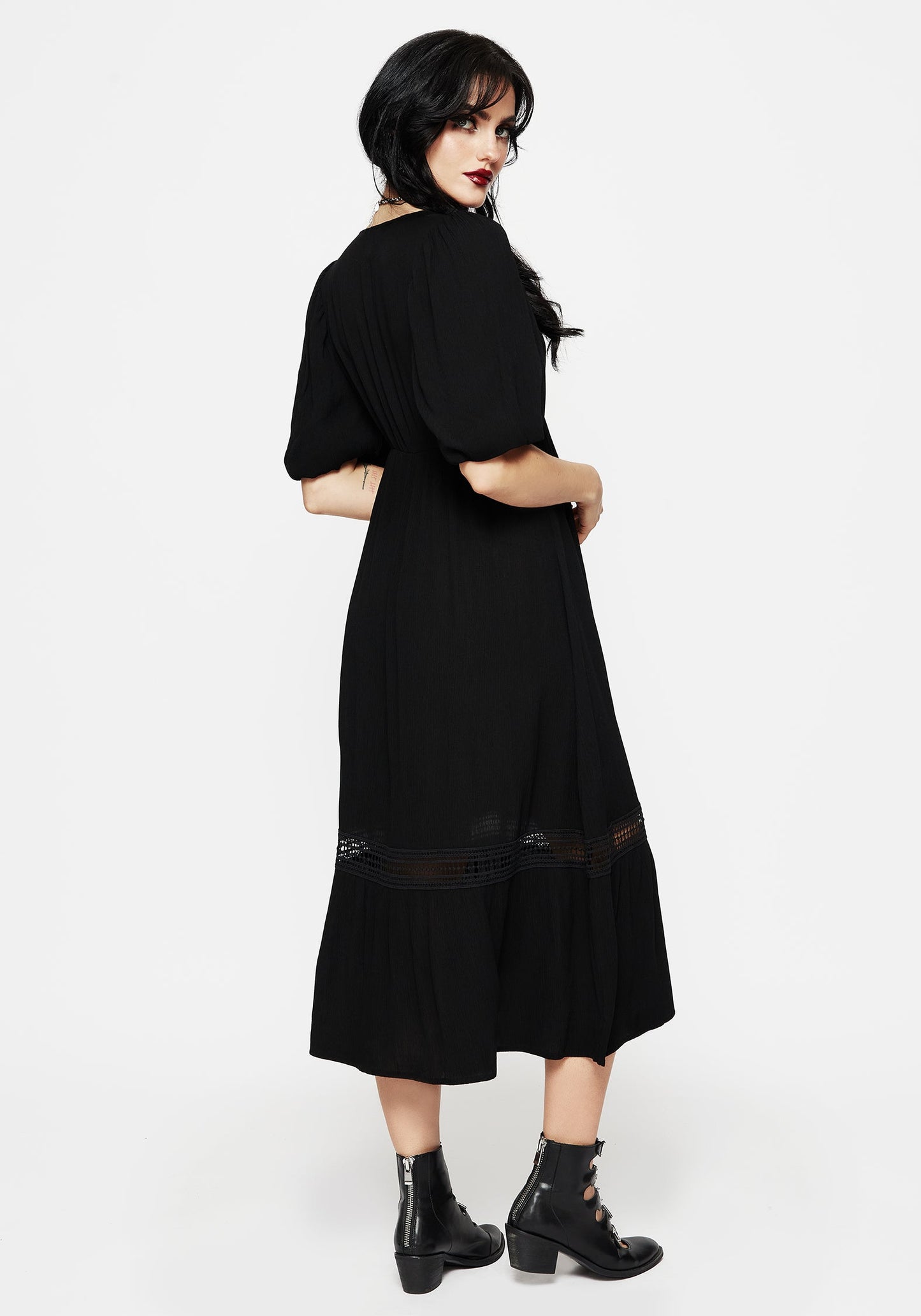 Mirage Lace Insert Puff Sleeve Maxi Dress