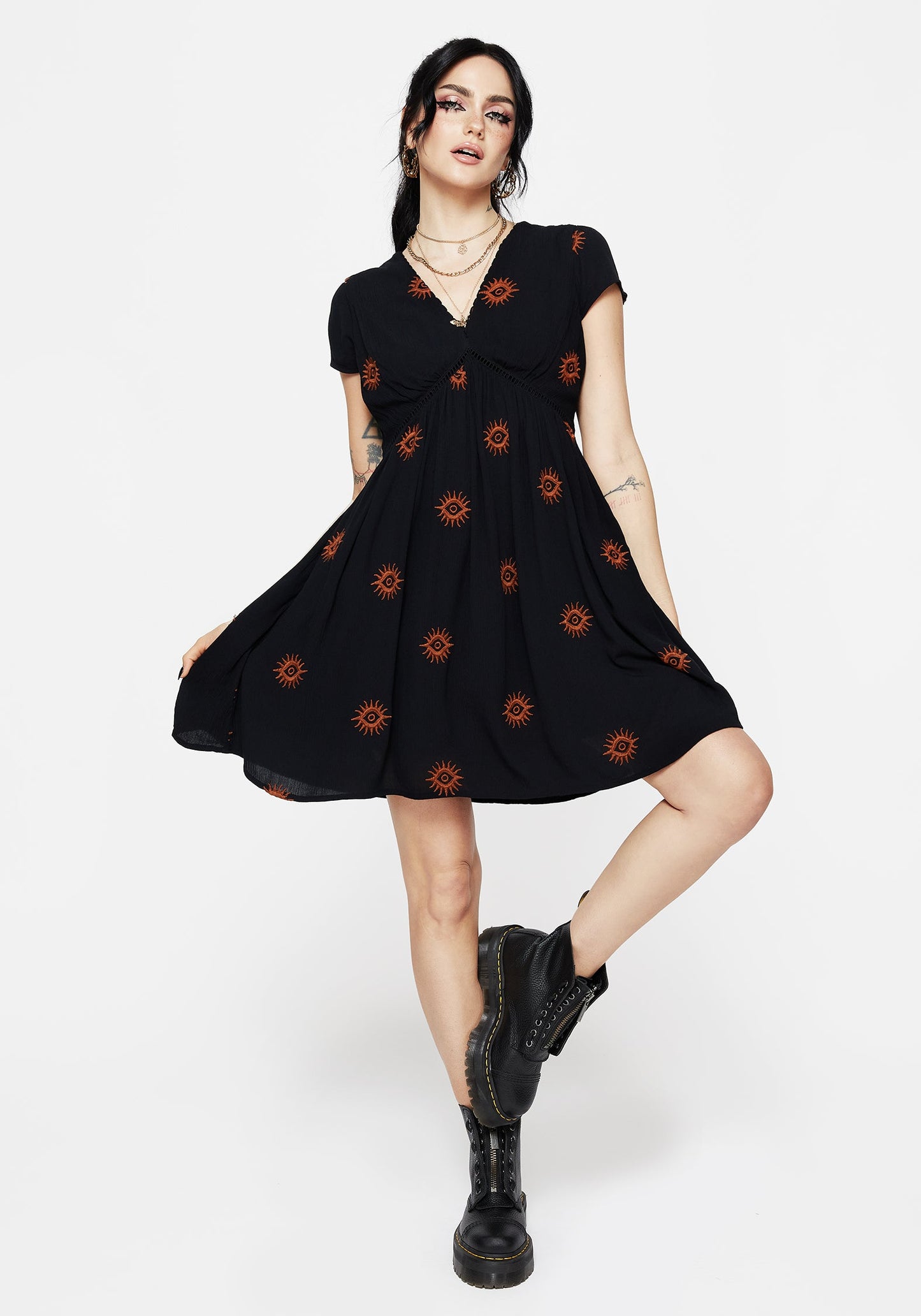 Solstice Embroidered Smock Mini Dress