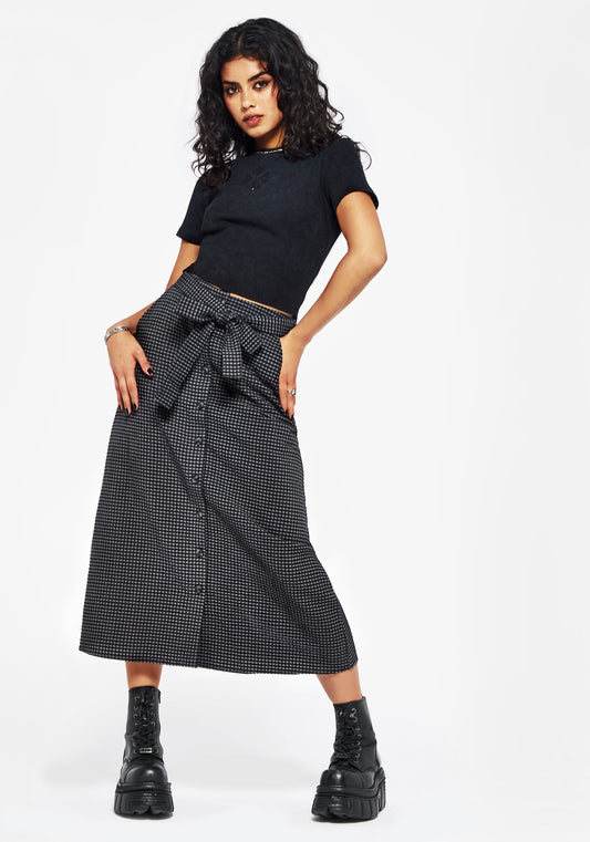 Faythe Cotton Check Button Up Midi Skirt