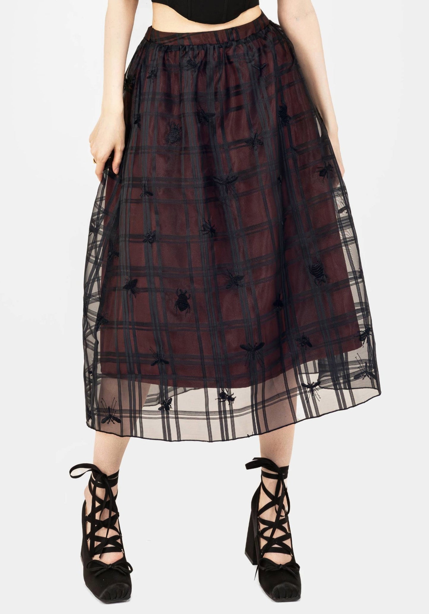 Sedona Organza Check Embroidered Midaxi Skirt