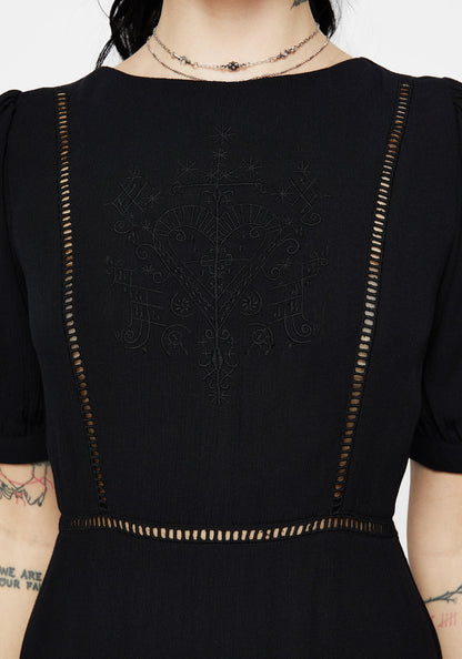 Blessing Puff Sleeve Tie Back Midi Dress