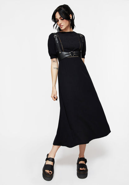 Blessing Puff Sleeve Tie Back Midi Dress