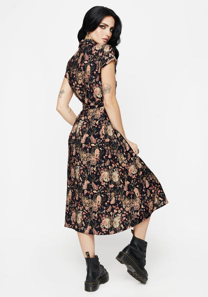 Pixie Floral Print Midi Shirt Dress