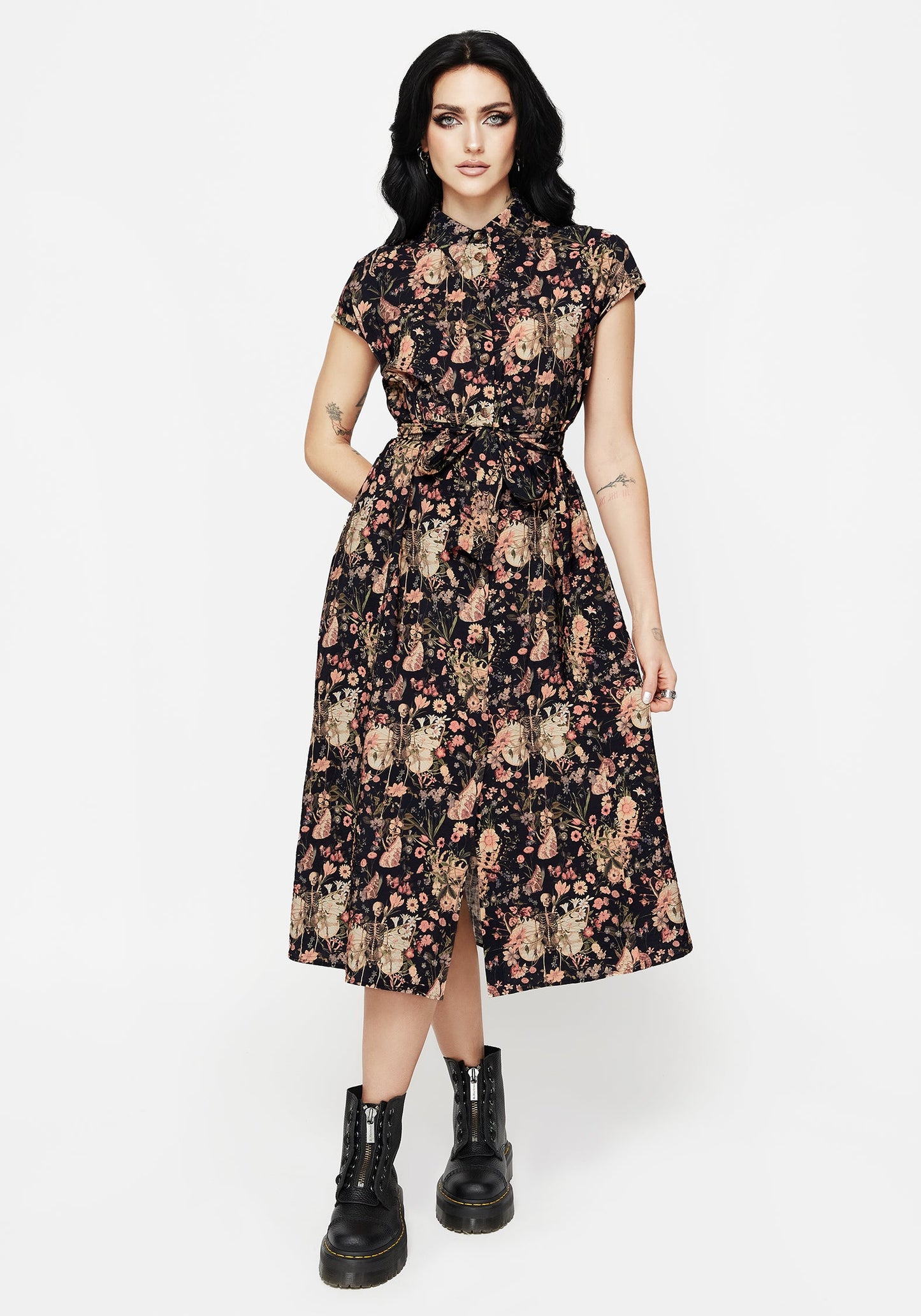 Pixie Floral Print Midi Shirt Dress