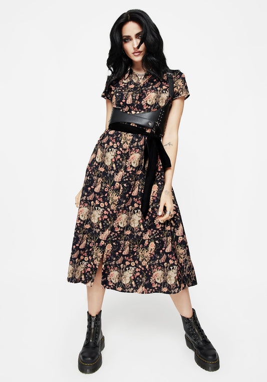 Pixie Floral Print Midi Shirt Dress