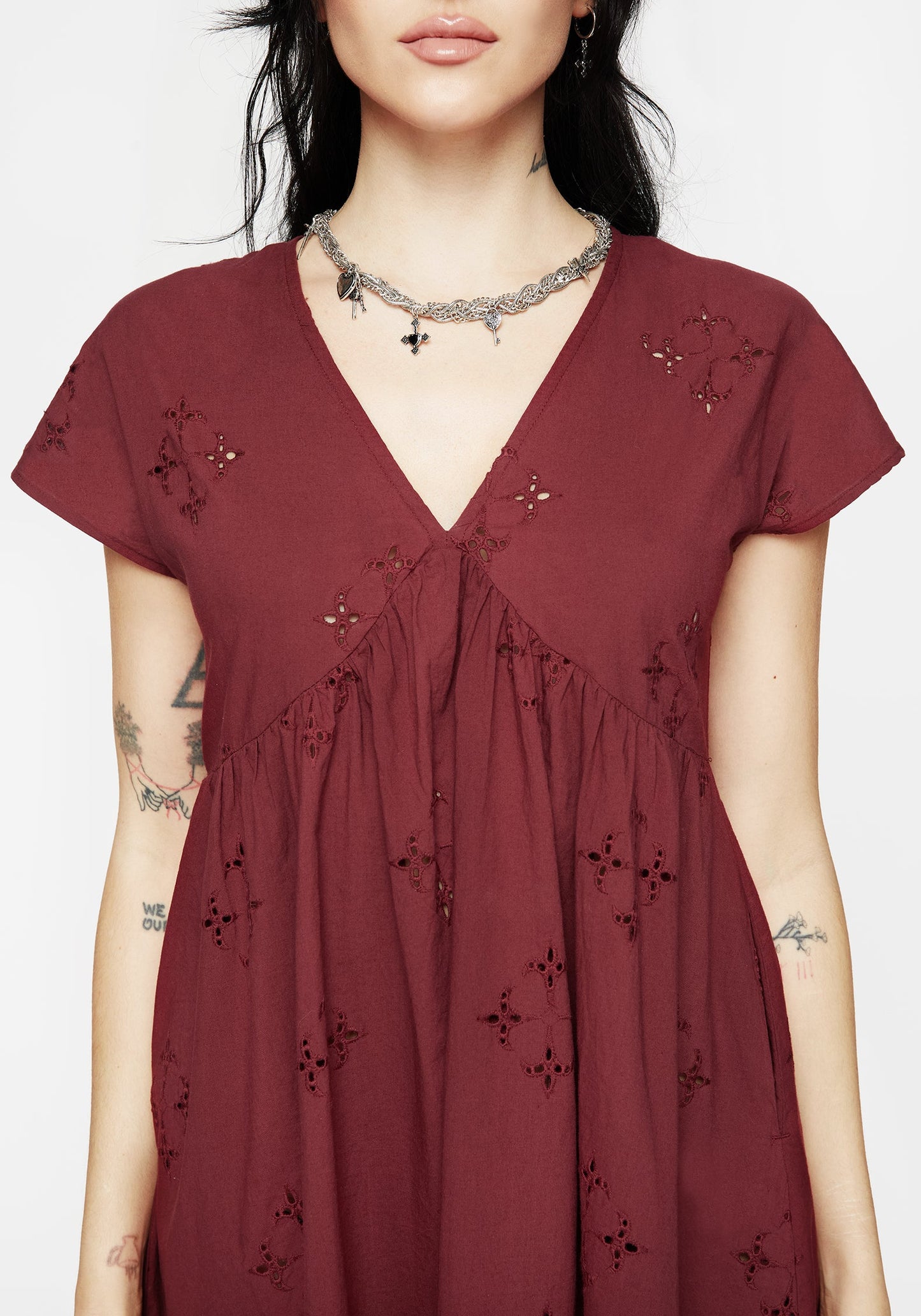 Crux Broderie Cotton Smock Mini Dress - Red
