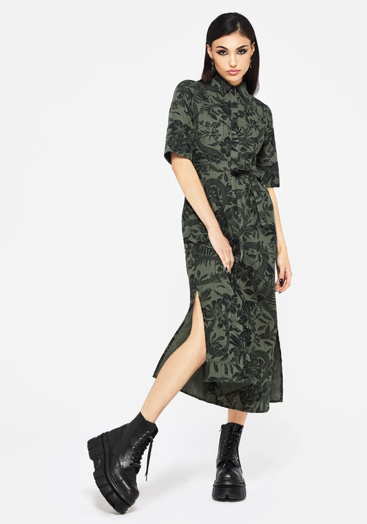 Bashe Cotton Midaxi Shirt Dress - Green