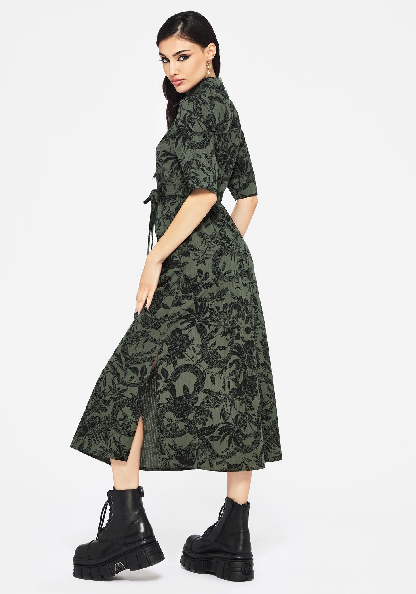Bashe Cotton Midaxi Shirt Dress - Green