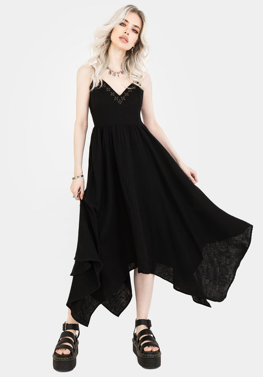Damara Embroidered Cotton Hanky Hem Midaxi Dress
