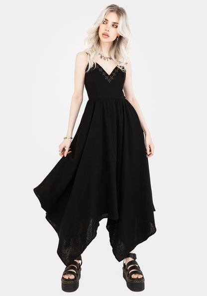 Damara Embroidered Cotton Hanky Hem Midaxi Dress
