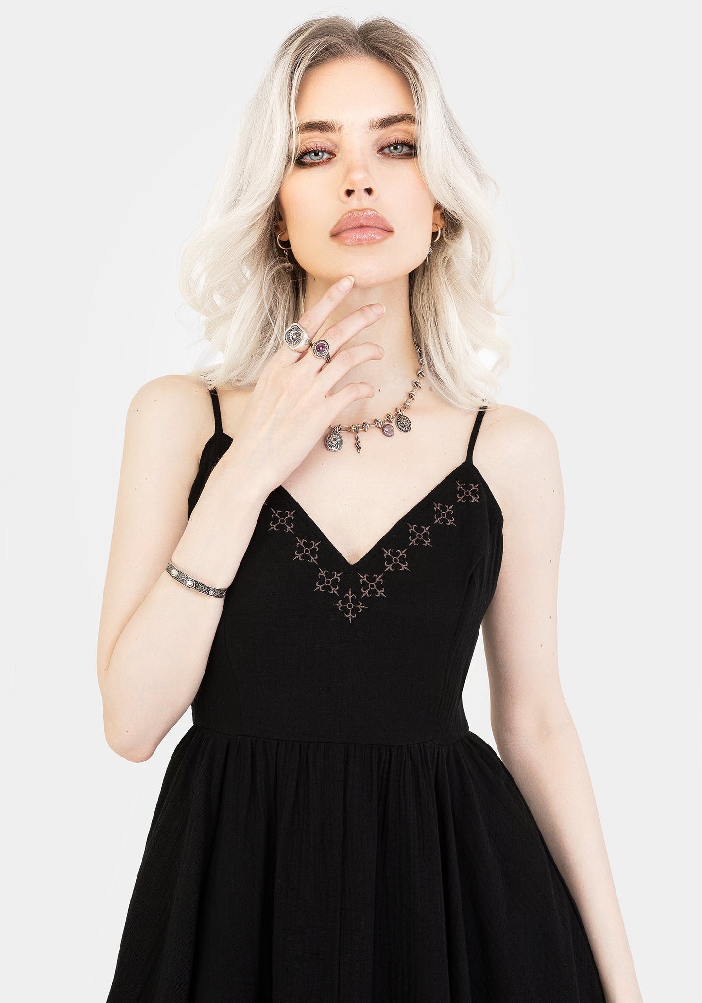 Damara Embroidered Cotton Hanky Hem Midaxi Dress