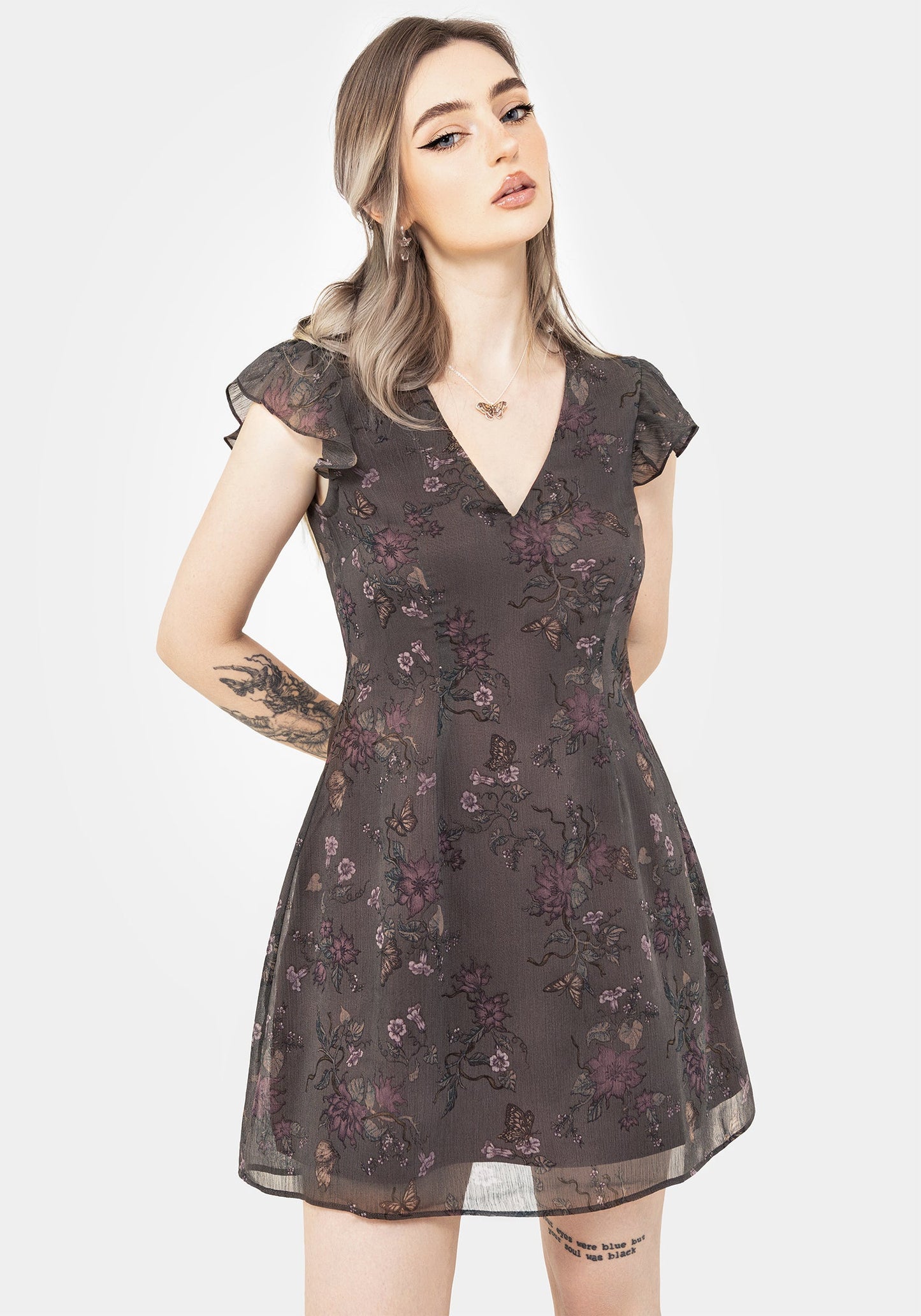 Arnora Chiffon Ruffle Detail Mini Dress