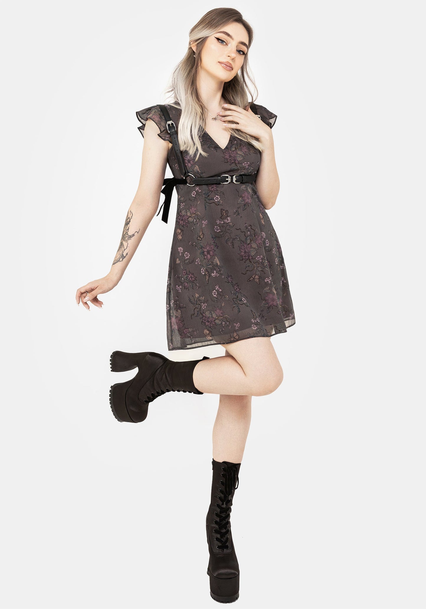 Arnora Chiffon Ruffle Detail Mini Dress