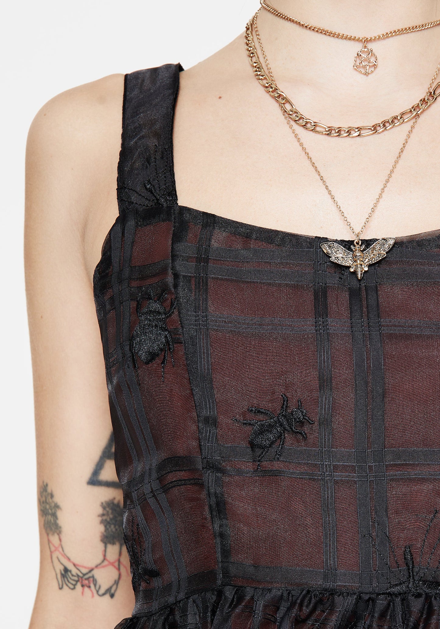 Sedona Organza Check Embroidered Mini Dress