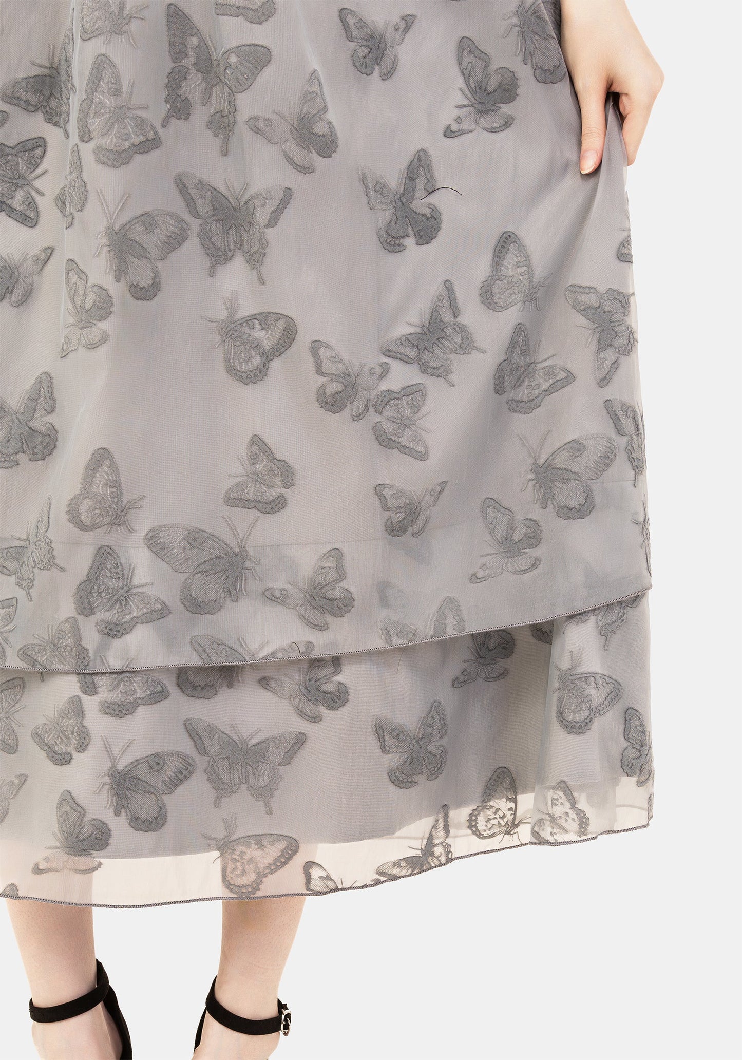 Vanessa Butterfly Print Organza Puff Sleeve Midaxi Dress