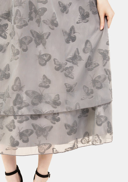 Vanessa Butterfly Print Organza Puff Sleeve Midaxi Dress