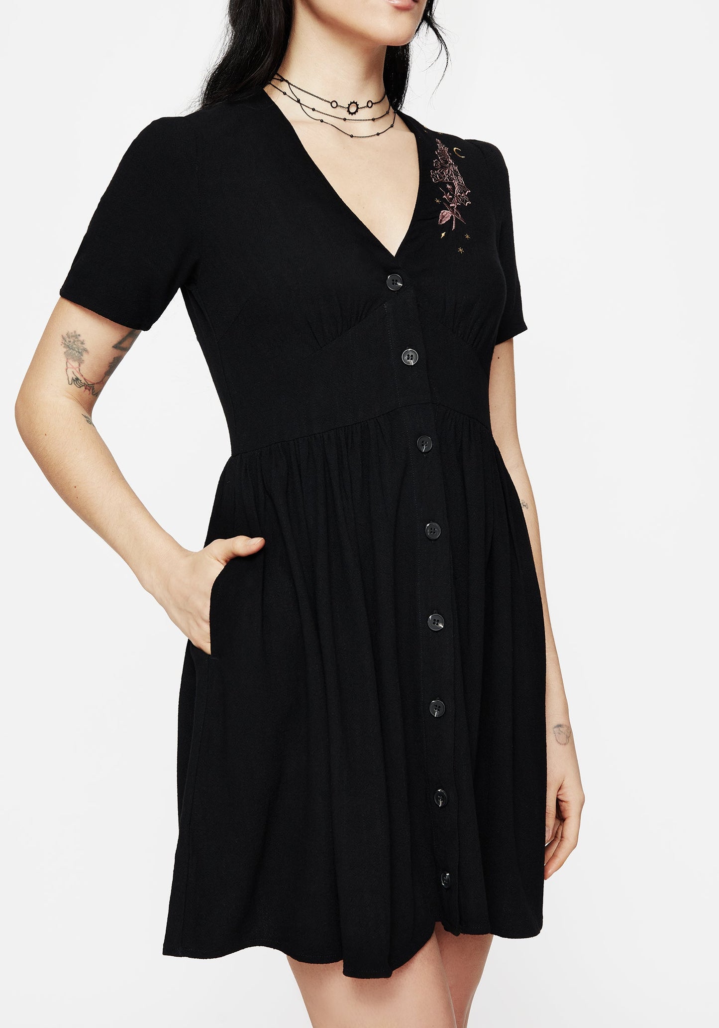 Foxglove V Neck Mini Dress