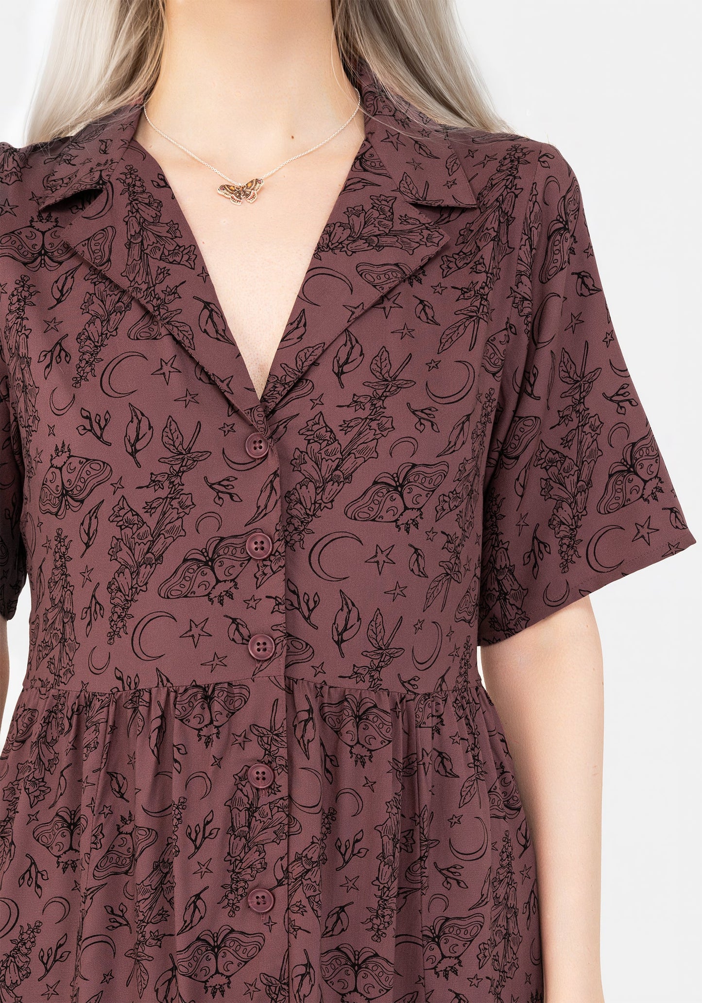 Roxana Moth Foxglove Button Down Midi Shirt Dress
