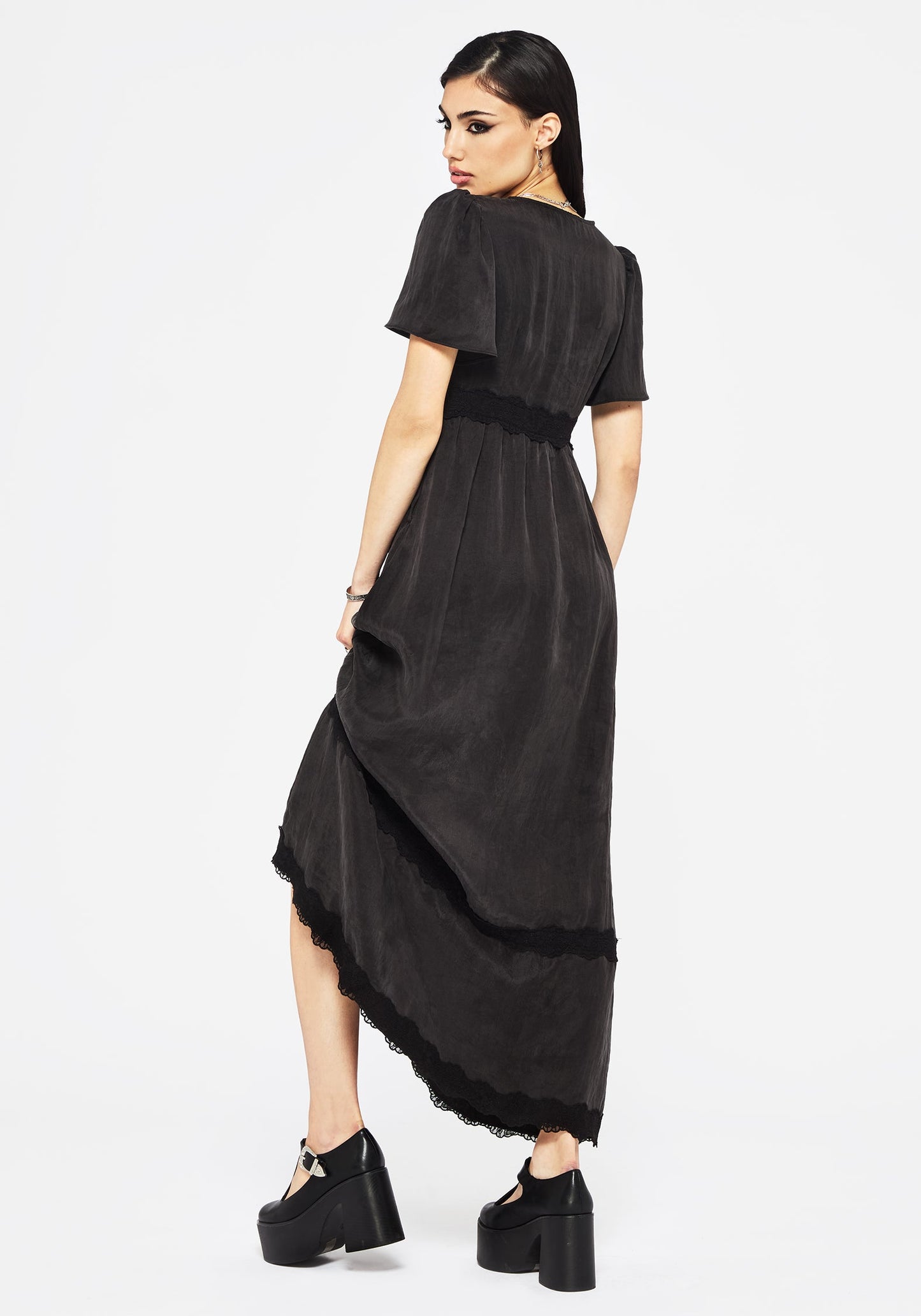 Maeve Lyocell Blend Lace Detail Maxi Dress