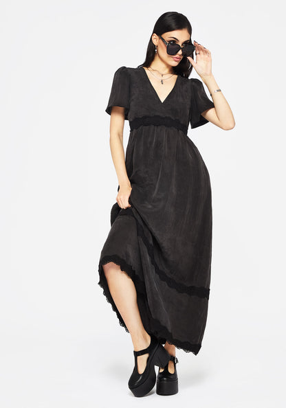 Maeve Lyocell Blend Lace Detail Maxi Dress