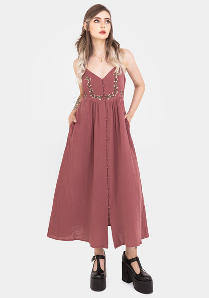 Abundance Cotton Floral Embroidered Bodice Cami Midaxi Dress