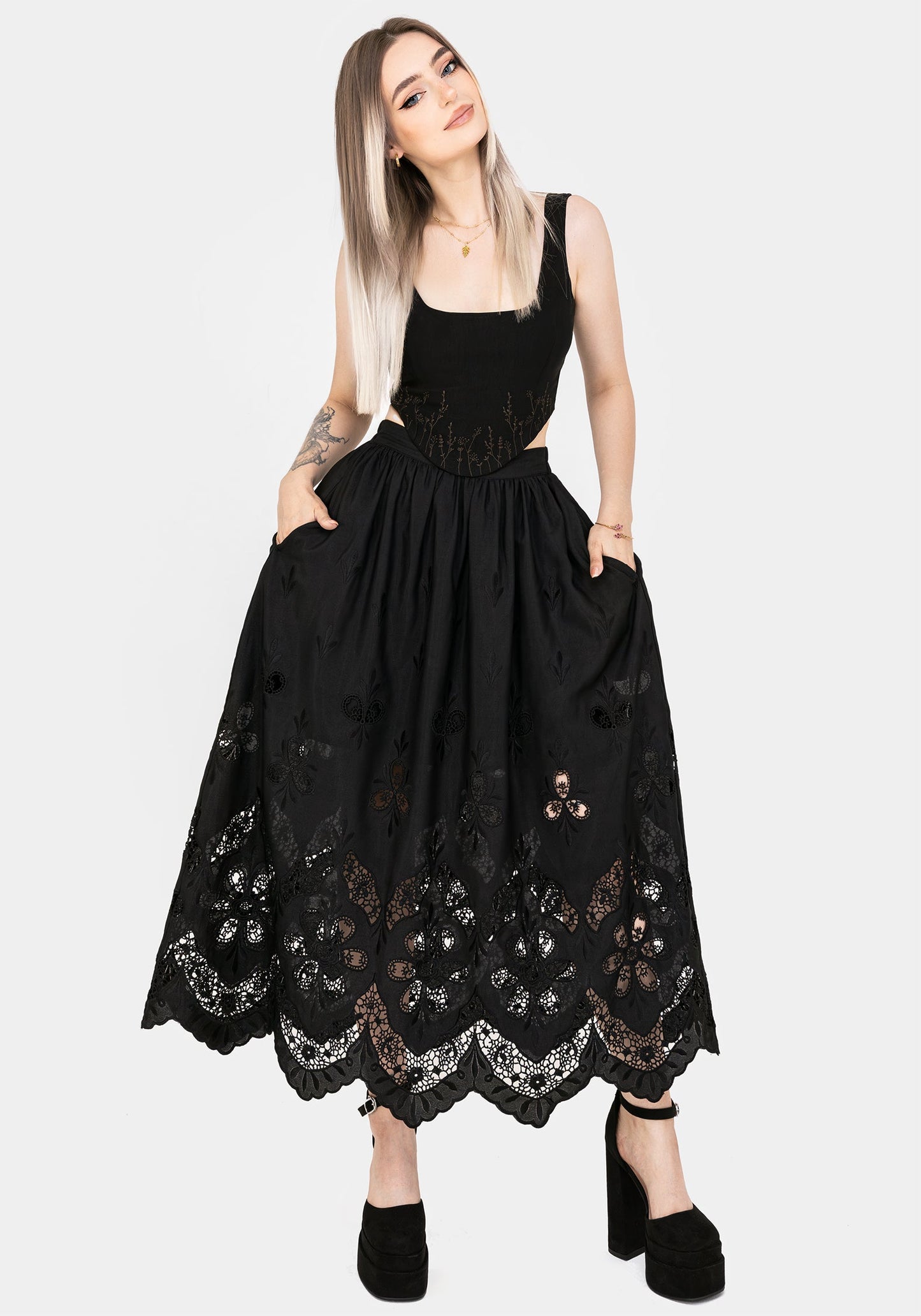 Maple Broderie Hem Maxi Skirt