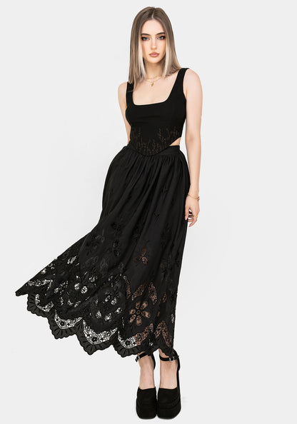 Maple Broderie Hem Maxi Skirt