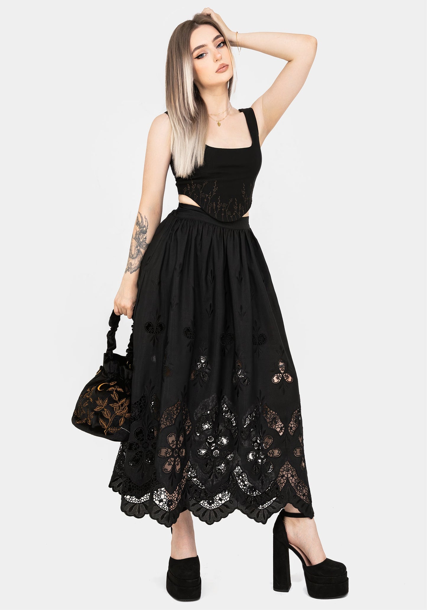 Maple Broderie Hem Maxi Skirt