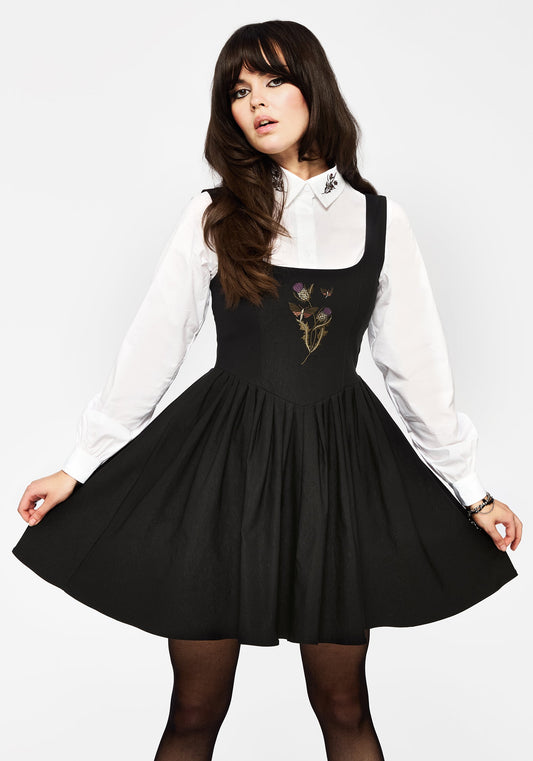 Despair Thistle Embroidered Corset Bodice Pleated Mini Dress