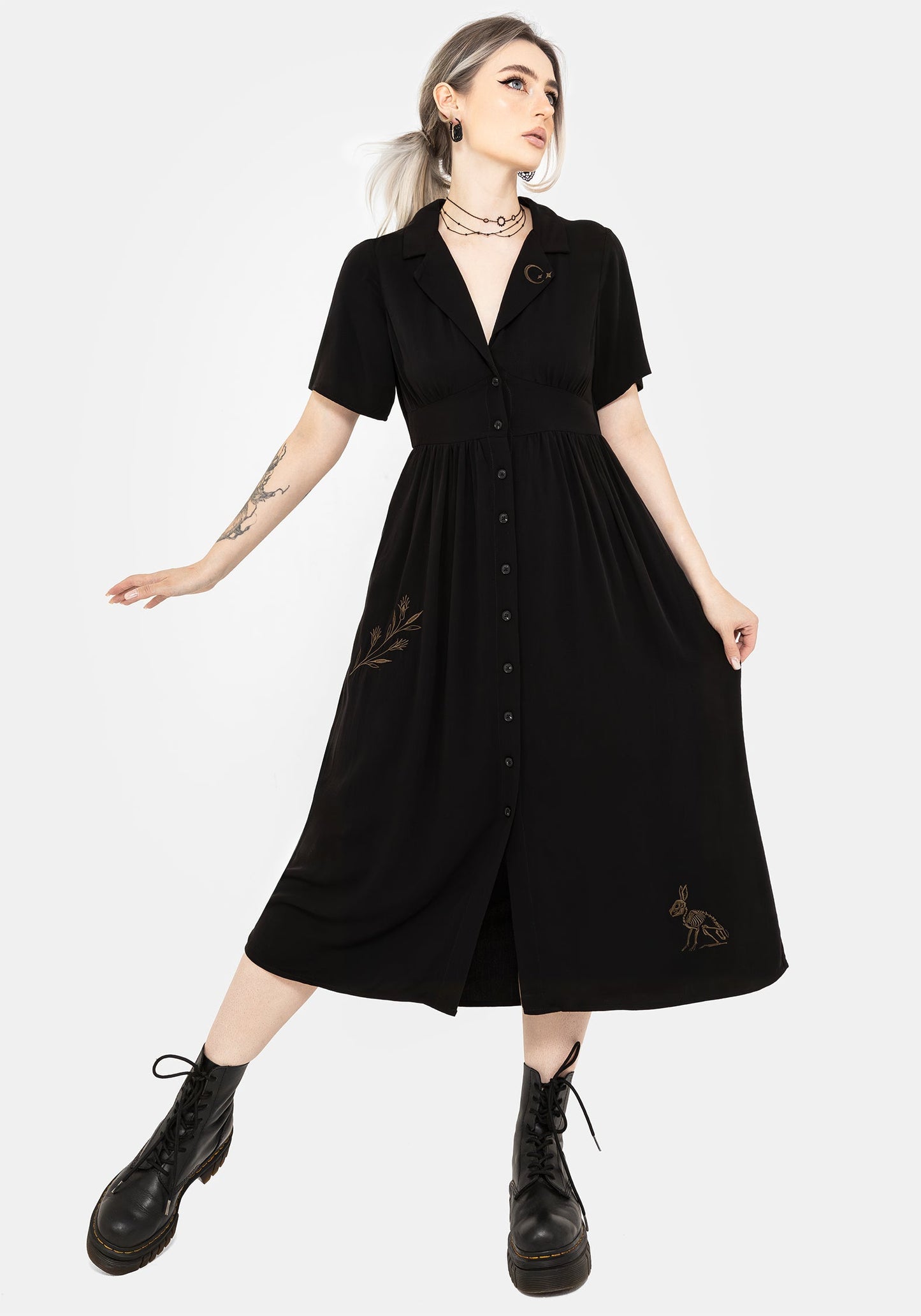 Hester Embroidered Button Up Midi Shirt Dress