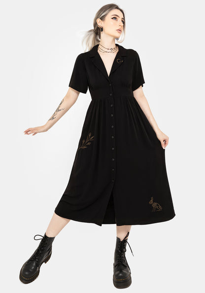 Hester Embroidered Button Up Midi Shirt Dress