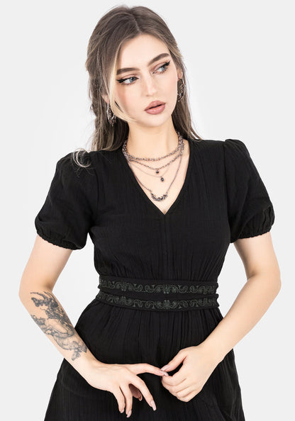 Poultice Embroidered Cotton Midi Dress - Black