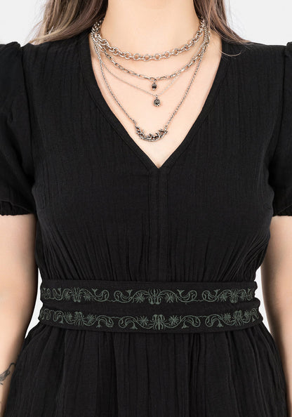 Poultice Embroidered Cotton Midi Dress - Black