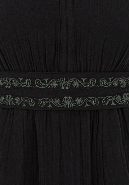 Poultice Embroidered Cotton Midi Dress - Black