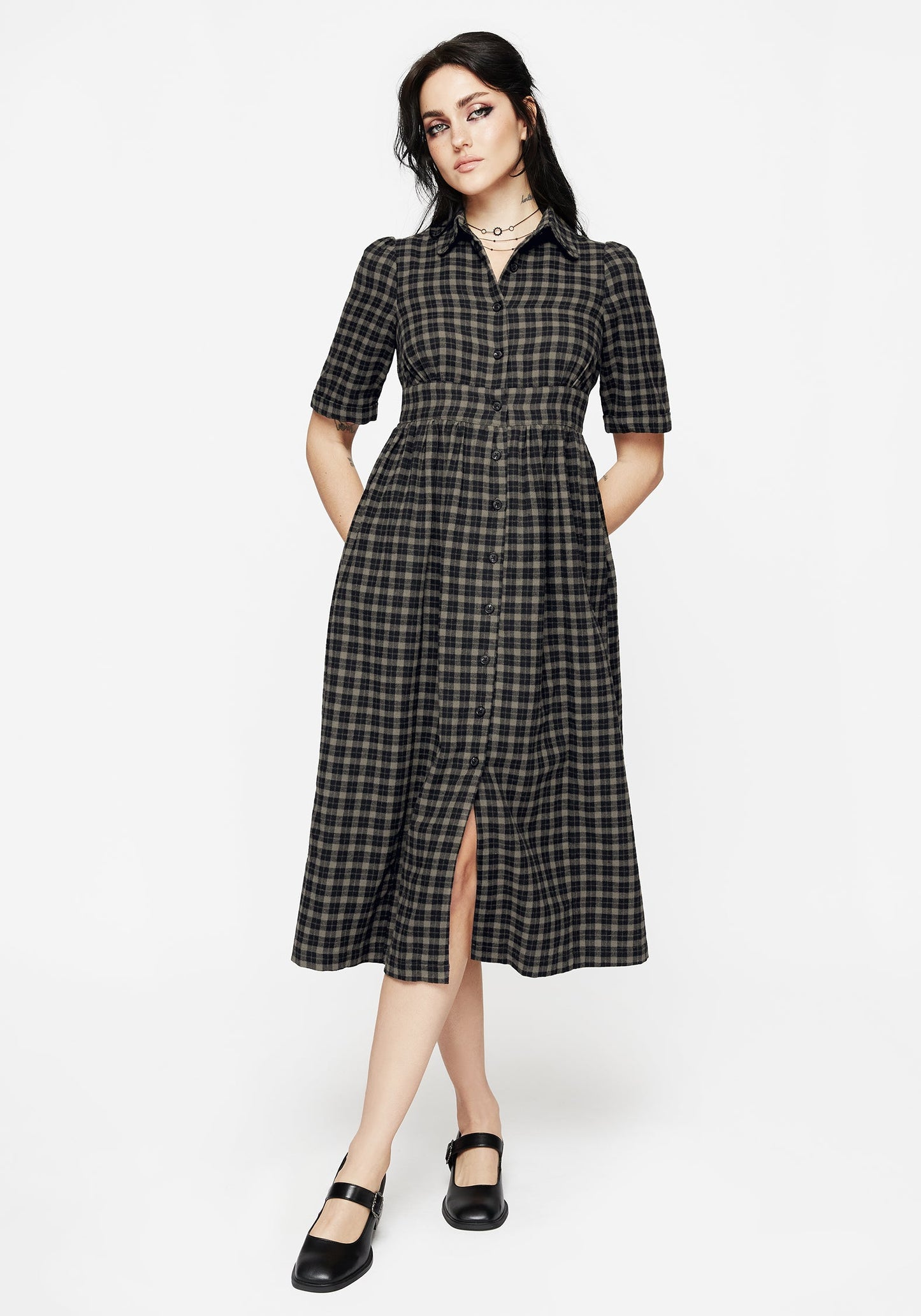 Terra Midi Smock Shirt Dress - Olive