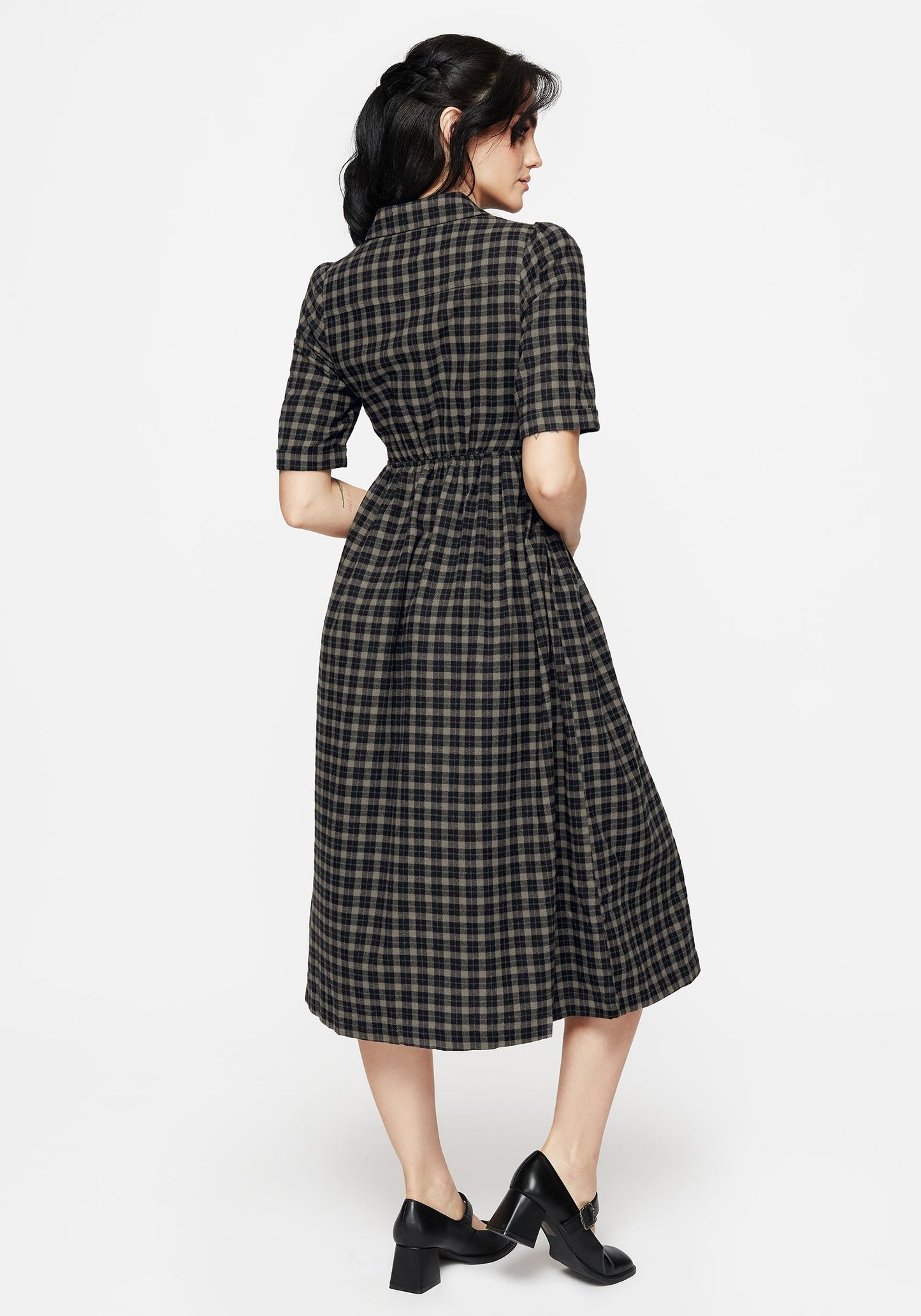 Terra Midi Smock Shirt Dress - Olive