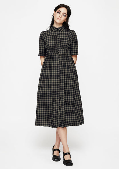 Terra Midi Smock Shirt Dress - Olive