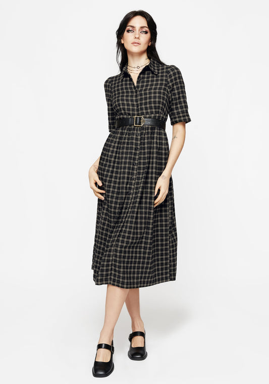 Terra Midi Smock Shirt Dress - Olive