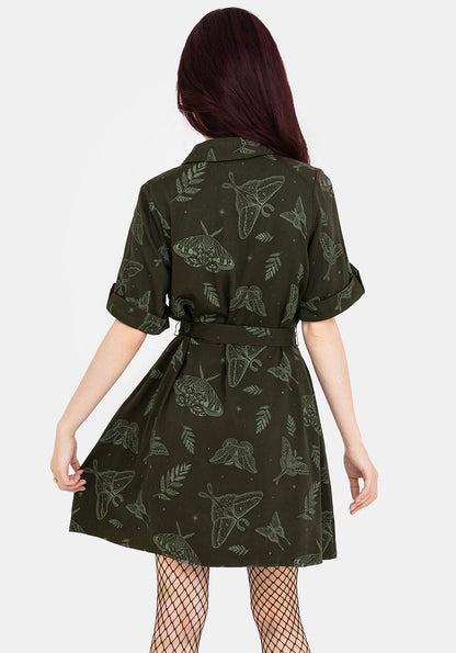 Callopistria Moth Print Mini Shirt Dress - Green