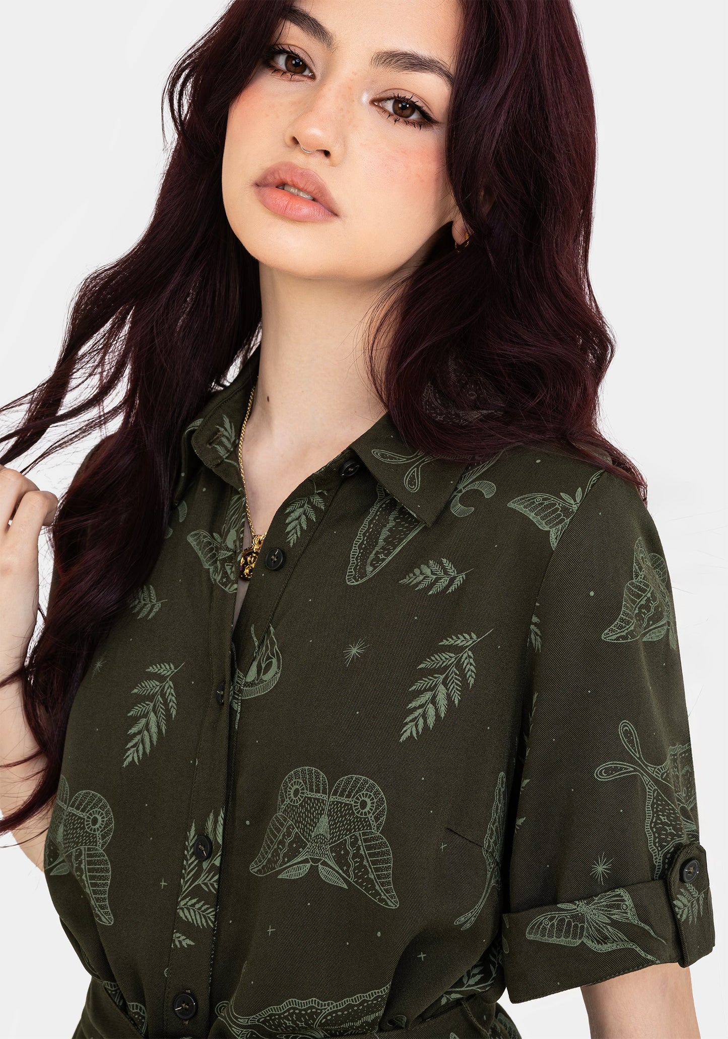 Callopistria Moth Print Mini Shirt Dress - Green