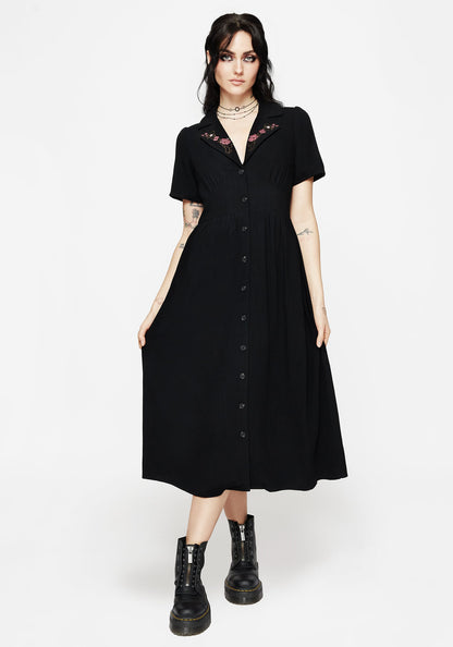 Aster Embroidered Collar Midi Shirt Dress