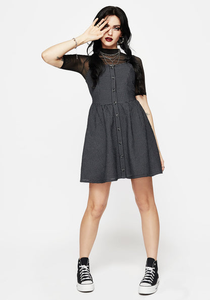 Faythe Cotton Check Button Up Apron Mini Dress