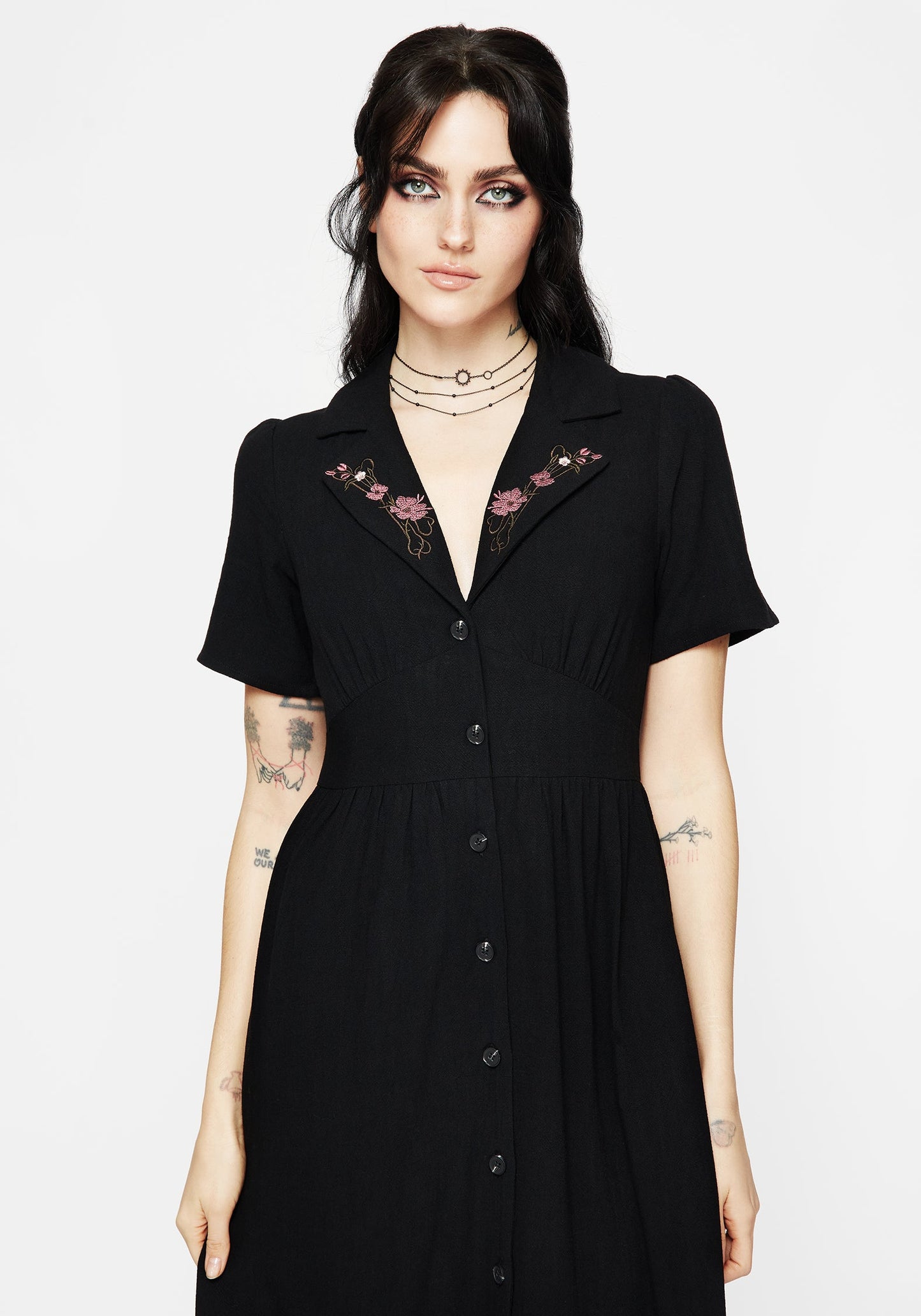 Aster Embroidered Collar Midi Shirt Dress