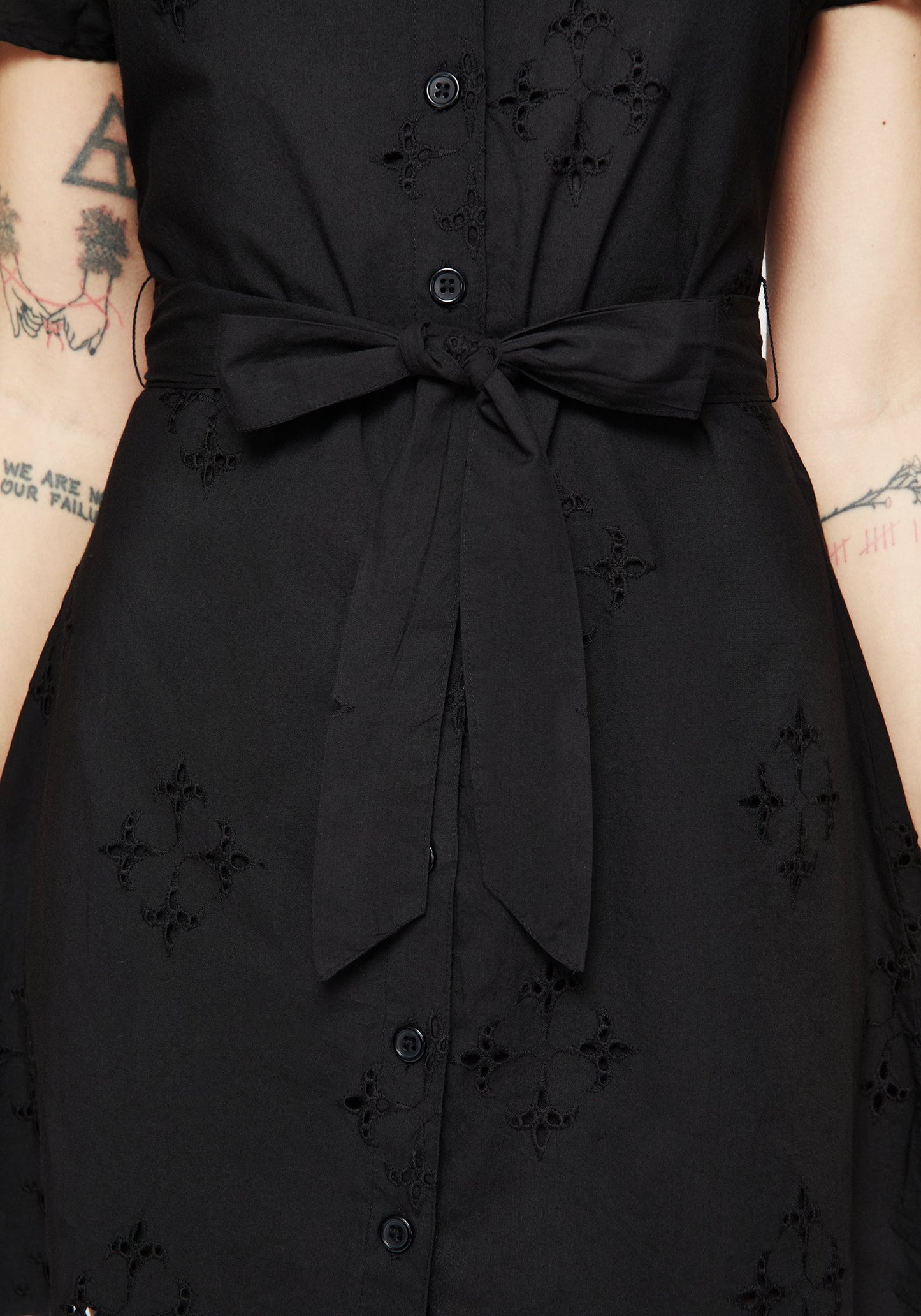 Crux Broderie Cotton Belted Mini Shirt Dress