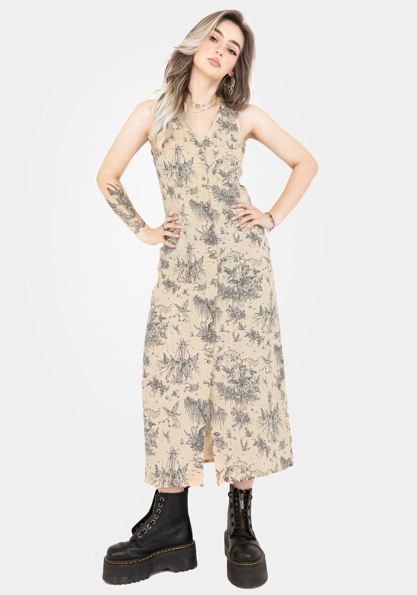 Maypole Cotton Print Button Up Midaxi Dress