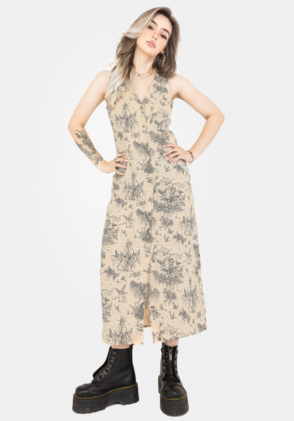 Maypole Cotton Print Button Up Midaxi Dress