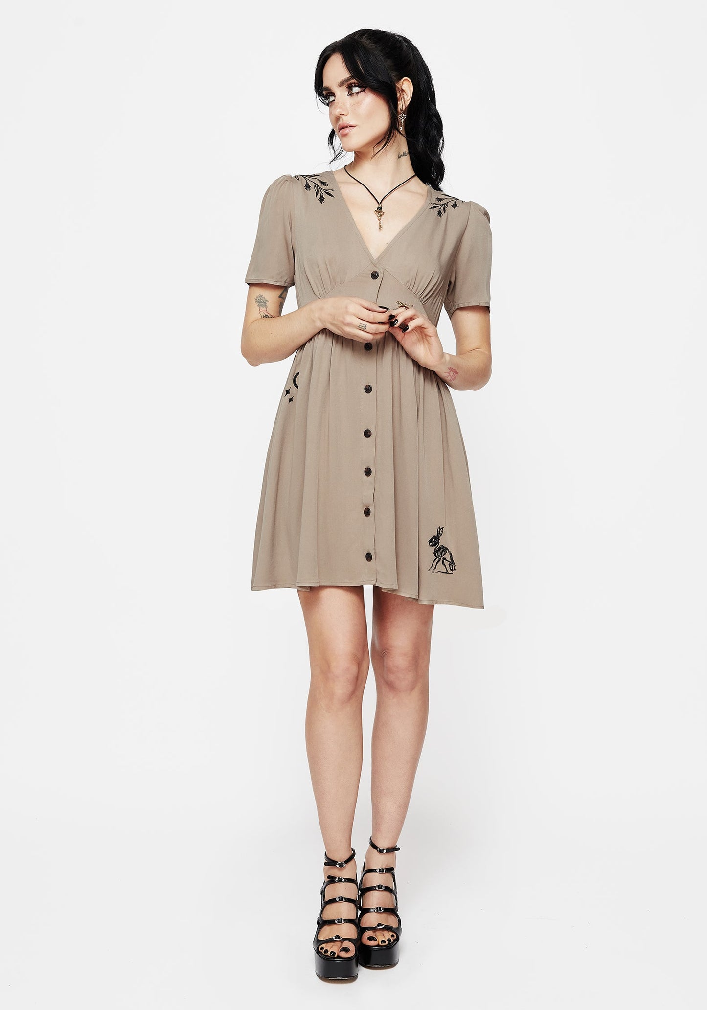 Hester Embroidered Button Up Mini Dress
