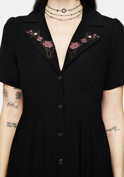Aster Embroidered Collar Midi Shirt Dress